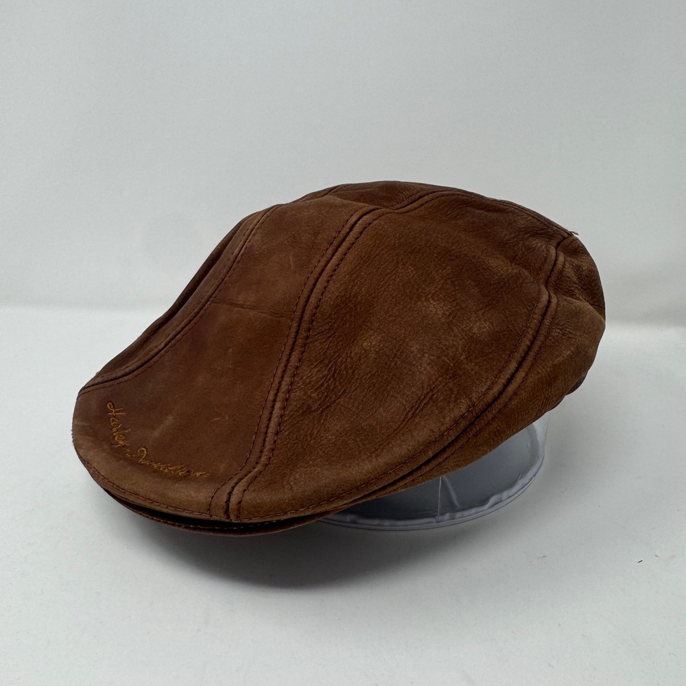 Harley Davidson Mens Leather Ivy Cap S/M Brown Preowned Embroidered Logo USA